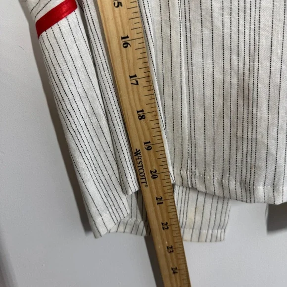 Zino Jordan White Pinstripe Linen Vest Red Tie Detail Size 48 EU Chic Top - Picture 6 of 10